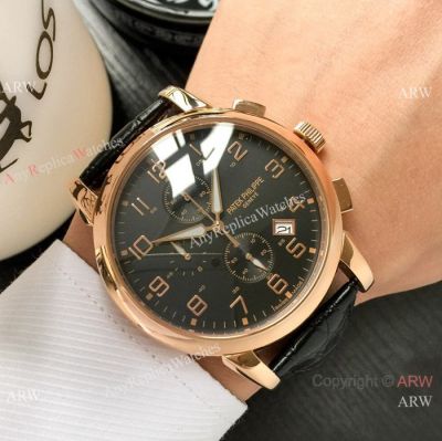AAA replica Patek Philippe Chronograph 42mm Watches Rose Gold Black Dial